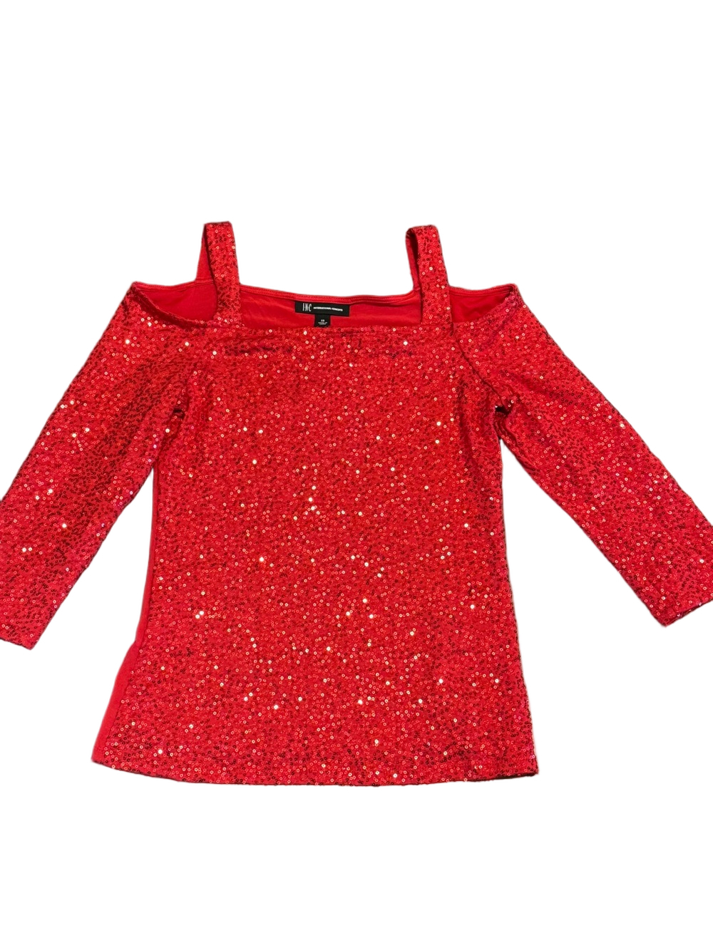 INC International Concepts Red Sequin Cold-Shoulder Top Size XS